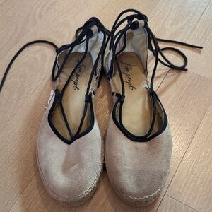 Free People Beige Espadrille Lace-Up Flats with Black Trim